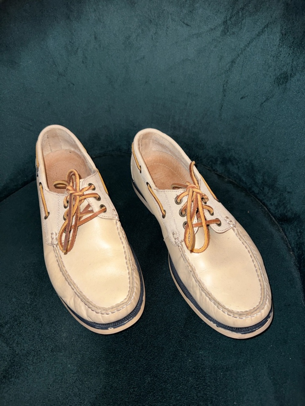 Polo by Ralph Lauren Cream Leather Boat Shoes with Brown Laces